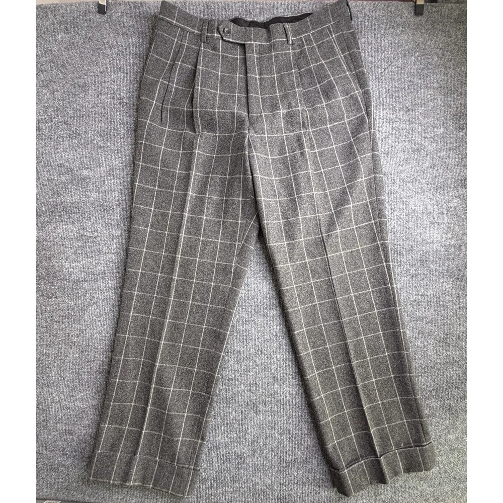 Paul Frederick Mens Wool Blend Plaid Pleated Dress Pants Sz‎ 36W | Soft Designer
